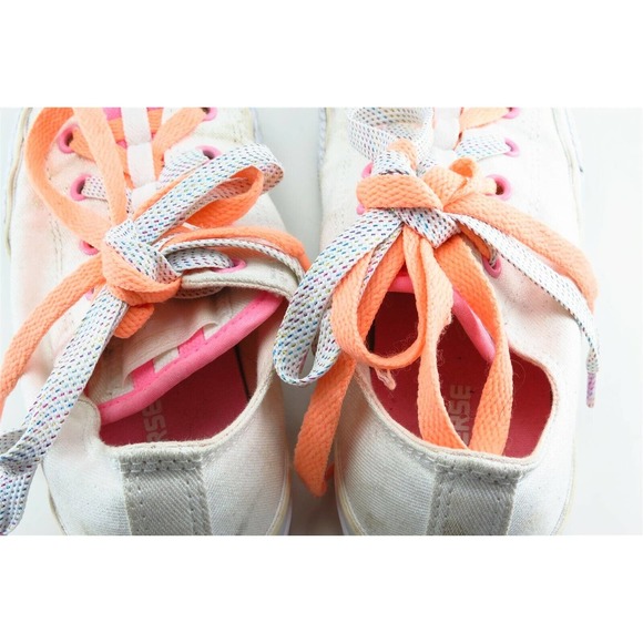 Converse‎ All Star Girls Shoes Size 2 M Off White Low top Fabric - Picture 5 of 7